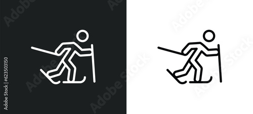 skier skiing icon isolated in white and black colors. skier skiing outline vector icon from sports collection for web, mobile apps and ui.