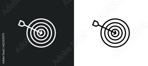 dartboard and dart icon isolated in white and black colors. dartboard and dart outline vector icon from sports collection for web, mobile apps ui.