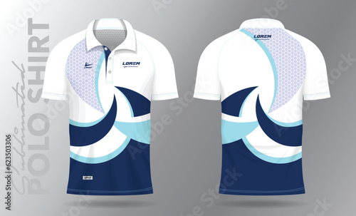 Sublimation blue Polo Shirt mockup template design for badminton jersey, tennis, soccer, football or sport uniform