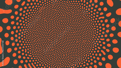 Psychedelic Art Radial Liquid Structure Vector Orange Black Abstract Background. Acid Trip Hallucination Effect Weird Bizarre Pattern From Drops Wide Wallpaper. Mesmerizing Trippy Art Illustration