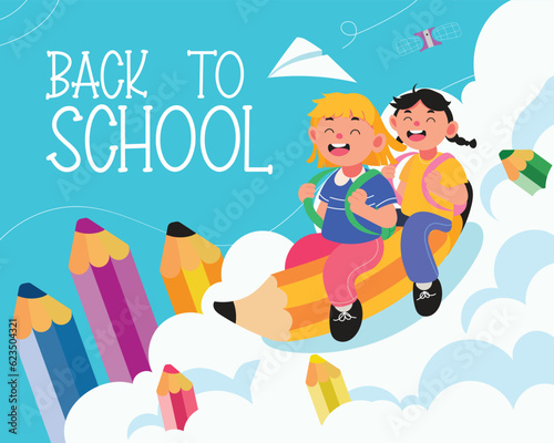 Vector Illustration Welcoming Students Back to School with Cute Kids
