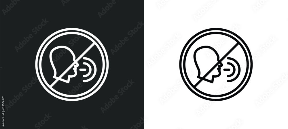no shouting icon isolated in white and black colors. no shouting outline vector icon from signs collection for web, mobile apps and ui. no shouting icon isolated in white and black colors. no shouting outline vector icon from signs collection for web, mobile apps and ui.
