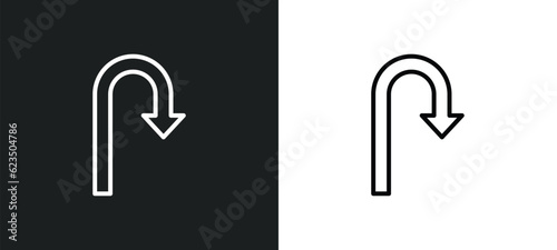 u turn icon isolated in white and black colors. u turn outline vector icon from signs collection for web, mobile apps and ui.