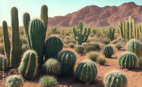 Cactus plants in desert, Generative AI Illustration.