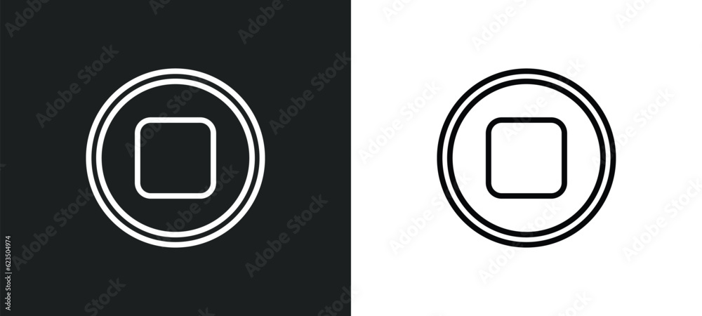 round stop button icon isolated in white and black colors. round stop button outline vector icon from shapes collection for web, mobile apps and ui. round stop button icon isolated in white and black colors. round stop button outline vector icon from shapes collection for web, mobile apps and ui.