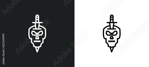 skull and dagger icon isolated in white and black colors. skull and dagger outline vector icon from shapes collection for web, mobile apps ui.