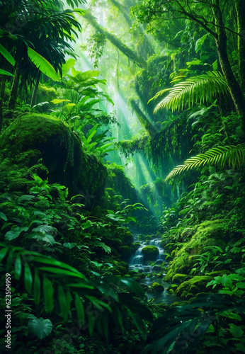 Green beautiful jungle background  Generative AI Illustration.