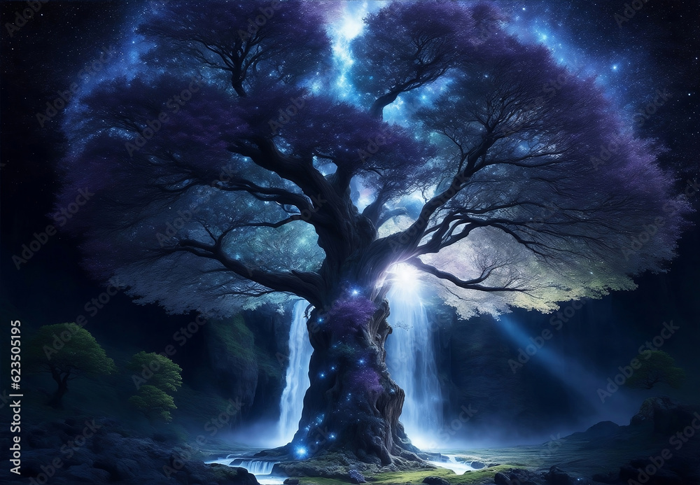 Fototapeta premium A magical tree of life in outer space, Generative AI Illustration.
