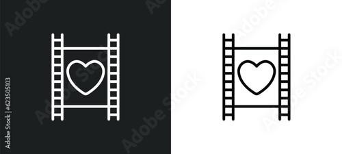 film strip with heart icon isolated in white and black colors. film strip with heart outline vector icon from shapes collection for web, mobile apps and ui.