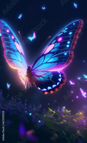 A beautiful neon glow butterfly  Generative AI Illustration.