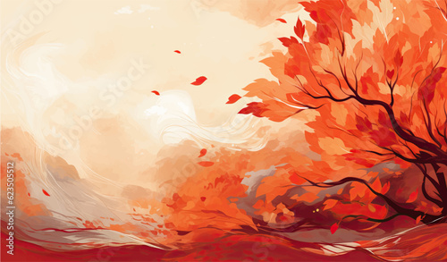 Autumn background with red and orange leaves. Vector illustration for your design. Generated AI