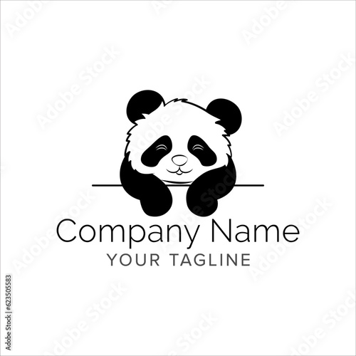 panda line art logo design. Simple modern minimalist animal logo illustration vector.