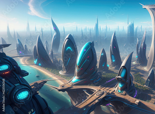 Futuristic city of the future. Ai generated
