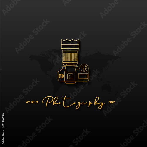 World photography day vector, typography design with camera. good template for world photography day design.