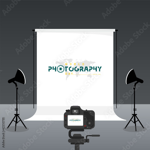 World photography day vector, typography design with camera. good template for world photography day design.