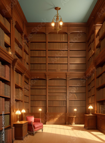 Antique library with bookshelves. Ai generated