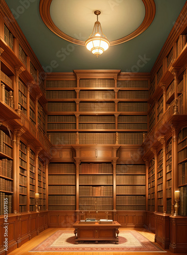 Antique library with bookshelves. Ai generated
