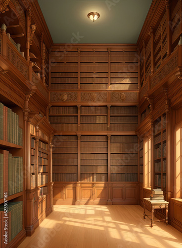 Antique library with bookshelves. Ai generated