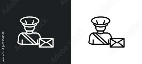 postman icon isolated in white and black colors. postman outline vector icon from professions collection for web, mobile apps and ui.