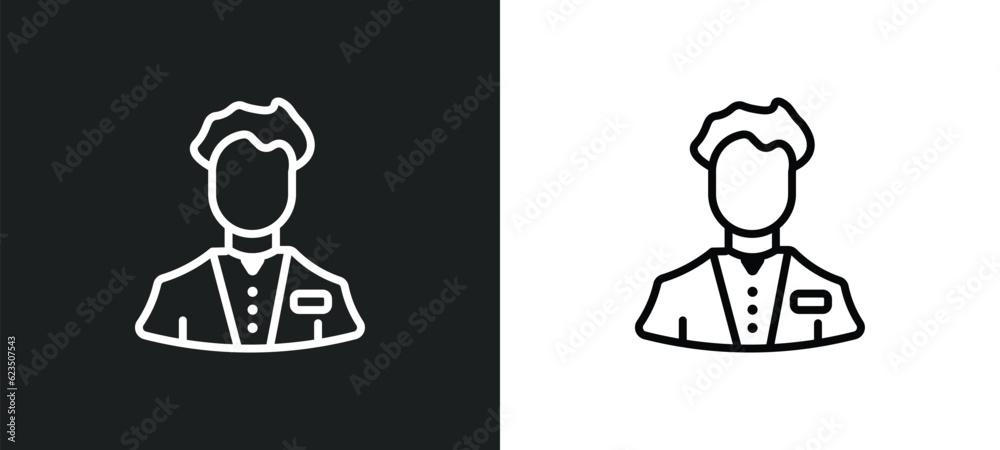 clerk icon isolated in white and black colors. clerk outline vector icon from professions collection for web, mobile apps and ui. clerk icon isolated in white and black colors. clerk outline vector icon from professions collection for web, mobile apps and ui.