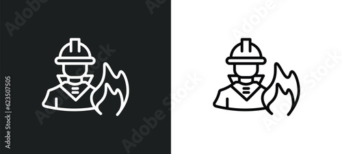 firefighter icon isolated in white and black colors. firefighter outline vector icon from professions collection for web, mobile apps and ui.