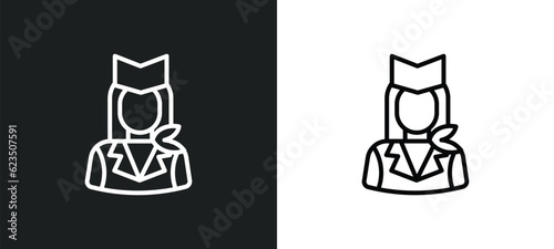 air hostess icon isolated in white and black colors. air hostess outline vector icon from professions collection for web, mobile apps and ui.