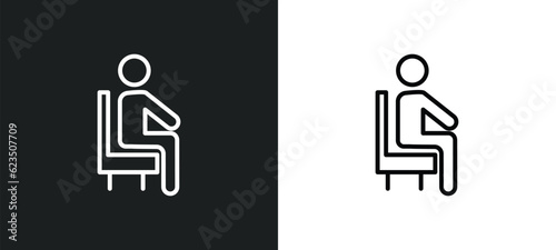sit down icon isolated in white and black colors. sit down outline vector icon from people collection for web, mobile apps and ui.