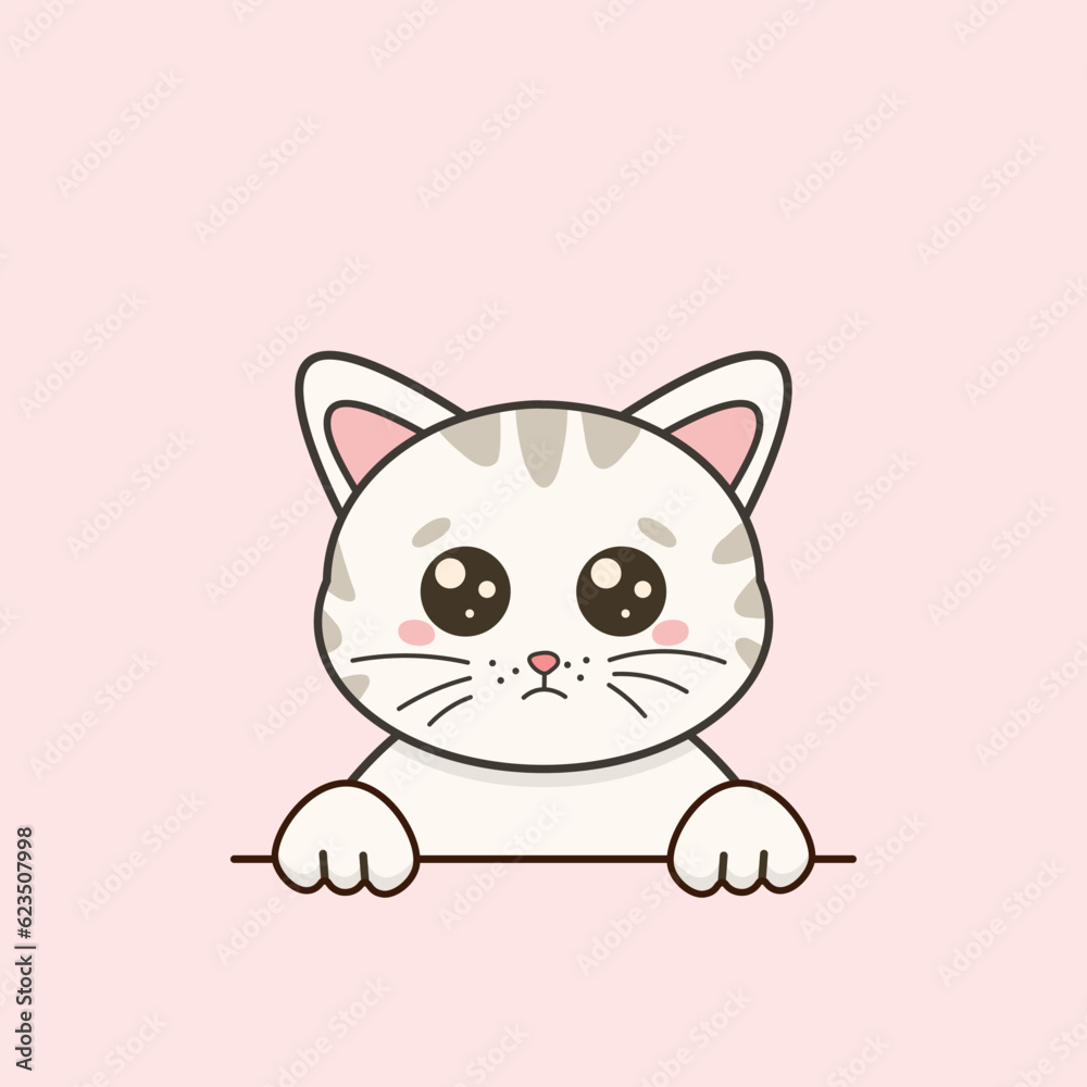 Cute white kitten with pleading look in cartoon style. Vector flat illustration Cute white kitten with pleading look in cartoon style. Vector flat illustration