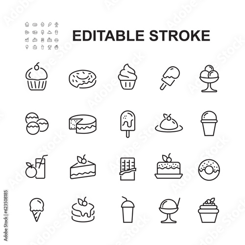 Simple Set of Dessert Related Vector Line Icons.