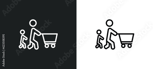 father and son shopping icon isolated in white and black colors. father and son shopping outline vector icon from people collection for web, mobile apps ui.