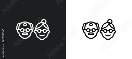 old couple icon isolated in white and black colors. old couple outline vector icon from people collection for web, mobile apps and ui.