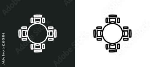 round table icon isolated in white and black colors. round table outline vector icon from people collection for web, mobile apps and ui.