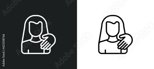sexual harassment icon isolated in white and black colors. sexual harassment outline vector icon from people collection for web, mobile apps and ui.