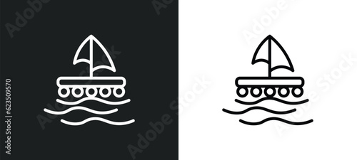wood raft icon isolated in white and black colors. wood raft outline vector icon from nautical collection for web, mobile apps and ui.