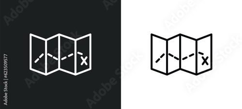 treasure map icon isolated in white and black colors. treasure map outline vector icon from nautical collection for web, mobile apps and ui.