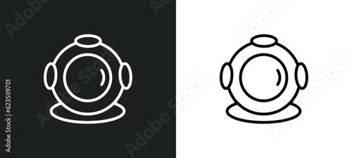 diving helmet icon isolated in white and black colors. diving helmet outline vector icon from nautical collection for web, mobile apps and ui.