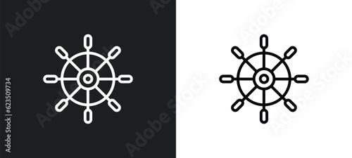 boat steering wheel icon isolated in white and black colors. boat steering wheel outline vector icon from nautical collection for web, mobile apps and ui.