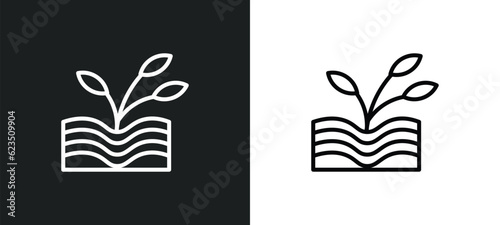 plant growing on book icon isolated in white and black colors. plant growing on book outline vector icon from nature collection for web, mobile apps and ui.