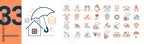 Concept icons set. Collection of different Insurance scenes and situations. Insurance; car insurance, accident, health insurance, life insurance