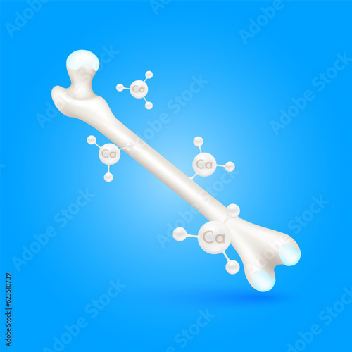 Healthy bone leg with calcium. Vitamins minerals logo products template design. Medical food supplement concepts. 3D Realistic Vector EPS10.