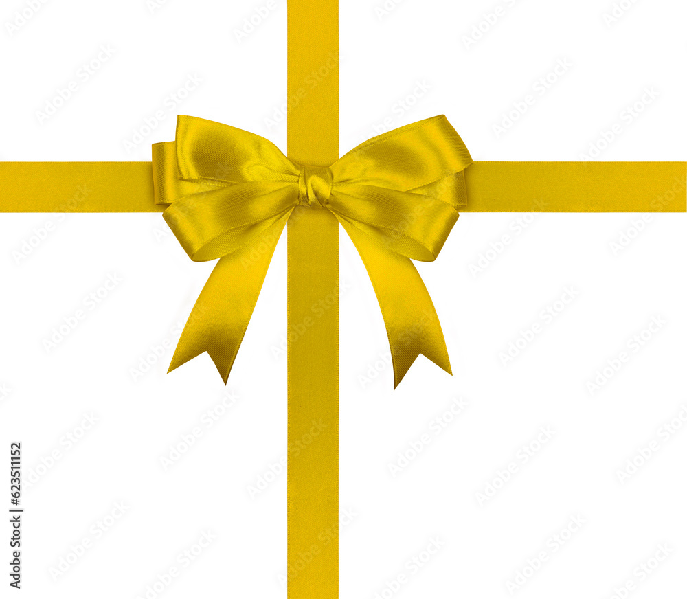 Gift yellow ribbon and bow isolated on white background. Gift yellow ribbon and bow isolated on white background.