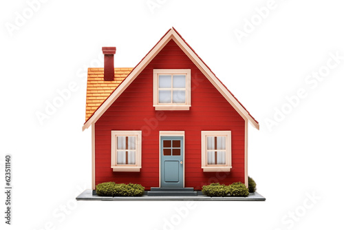 Small Red House with Porch Isolated on Transparent Background. Generative AI