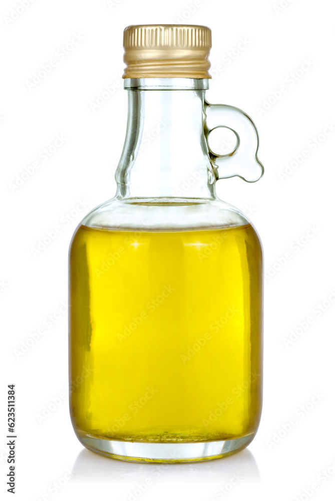 Bottle of olive oil on white background.