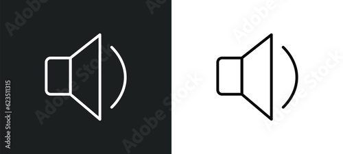 low volume speaker icon isolated in white and black colors. low volume speaker outline vector icon from music and media collection for web, mobile apps and ui.
