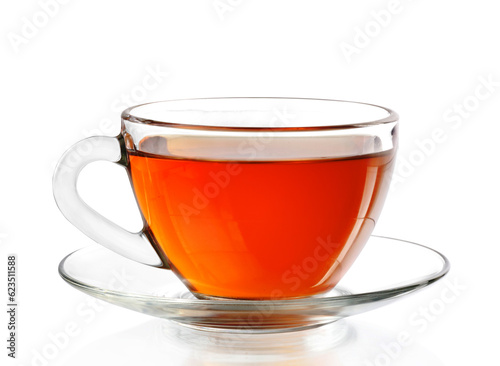 Tea in cup isolated on white background.