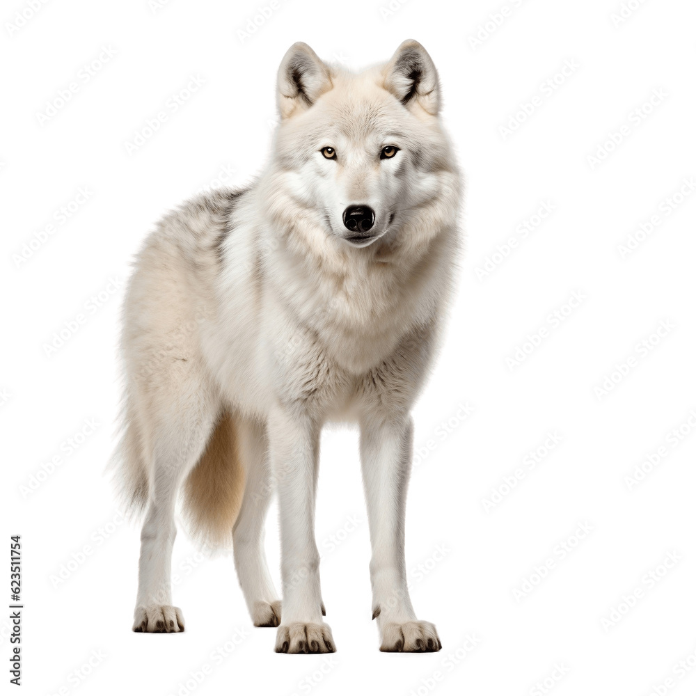 White Wolf Standing: Isolated on Transparent Background, Generative Ai