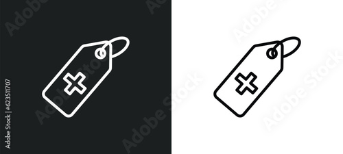 tag with a cross icon isolated in white and black colors. tag with a cross outline vector icon from medical collection for web, mobile apps and ui.