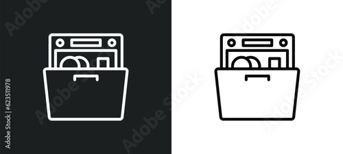 dishwasher icon isolated in white and black colors. dishwasher outline vector icon from kitchen collection for web, mobile apps and ui.
