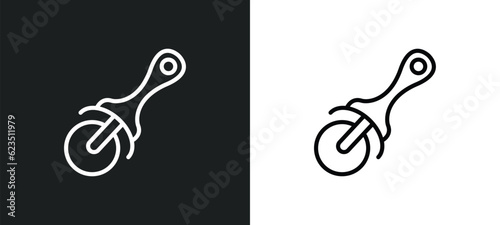 pizza cutter icon isolated in white and black colors. pizza cutter outline vector icon from kitchen collection for web, mobile apps and ui.