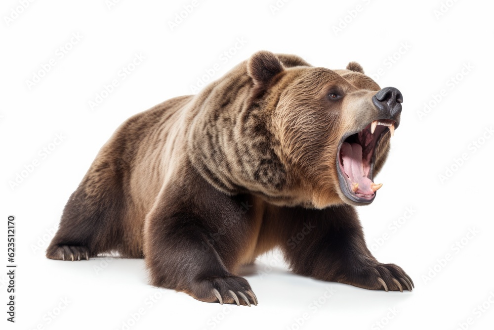Obraz premium Aggressive bear with open mouth on a white background.